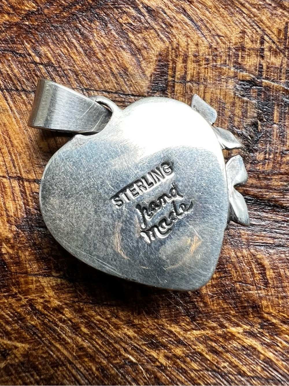 Sterling Silver Green Kingman Turquoise Heart Pendant | Southwestern - Picture 5 of 12